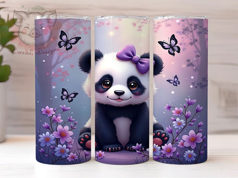 Cute Purple Panda 20oz Tumbler Wrap, Cute Panda, Purple Panda, Floral Pastel, 20oz Tumbler, Sublimation Wrap, Animal Lover Gift, Custom Tumbler Sublimation Lara' s Designs 