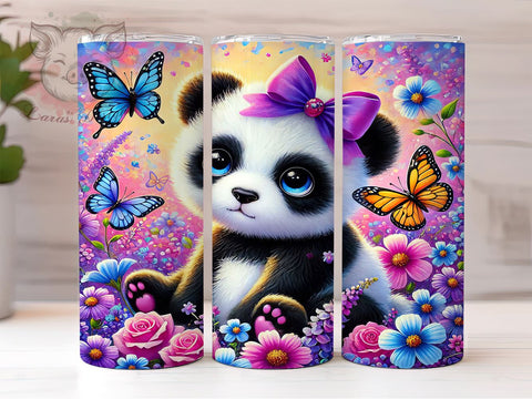 Cute Purple Panda 20oz Tumbler Wrap, Cute Panda, Purple Panda, Floral Pastel, 20oz Tumbler, Sublimation Wrap, Animal Lover Gift, Custom Tumbler Sublimation Lara' s Designs 