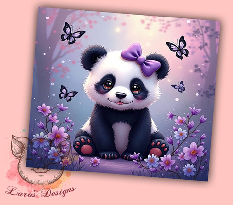 Cute Purple Panda 20oz Tumbler Wrap, Cute Panda, Purple Panda, Floral Pastel, 20oz Tumbler, Sublimation Wrap, Animal Lover Gift, Custom Tumbler Sublimation Lara' s Designs 