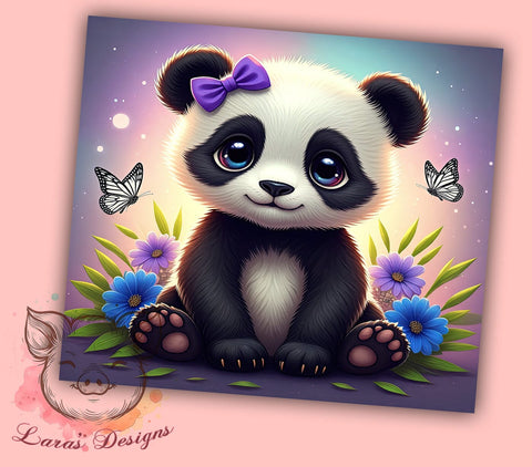 Cute Purple Panda 20oz Tumbler Wrap, Cute Panda, Purple Panda, Floral Pastel, 20oz Tumbler, Sublimation Wrap, Animal Lover Gift, Custom Tumbler Sublimation Lara' s Designs 