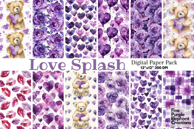 Cute Purple Valentine Heart Digital Paper Digital Pattern Fine Purple Elephant Creations 