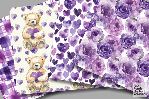 Cute Purple Valentine Heart Digital Paper Digital Pattern Fine Purple Elephant Creations 
