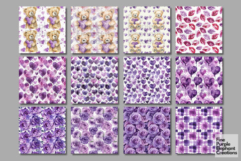 Cute Purple Valentine Heart Digital Paper Digital Pattern Fine Purple Elephant Creations 