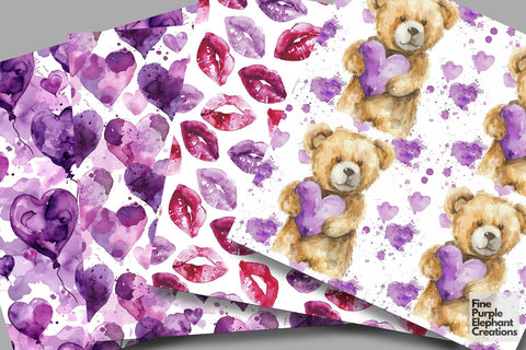 Cute Purple Valentine Heart Digital Paper Digital Pattern Fine Purple Elephant Creations 