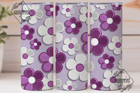 Cute Purple White Floral 20oz Tumbler Sublimation sassyprint 