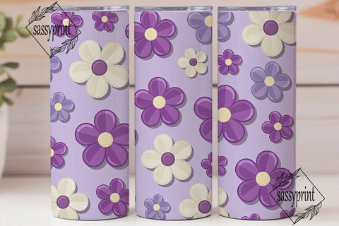 Cute Purple White Floral 20oz Tumbler Sublimation sassyprint 
