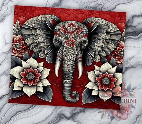 Cute Quilting Red Elephant Tumbler, Red Elephant Design, 20oz Tumbler Wrap, Elephant Sublimation Art, Cute Animal Tumbler, Fabric Pattern Tumbler, Crafting Drinkware Design Sublimation Li Zamperini 