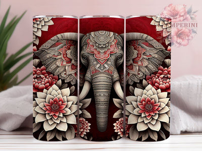 Cute Quilting Red Elephant Tumbler, Red Elephant Design, 20oz Tumbler Wrap, Elephant Sublimation Art, Cute Animal Tumbler, Fabric Pattern Tumbler, Crafting Drinkware Design Sublimation Li Zamperini 