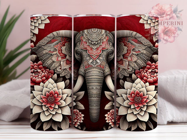 Cute Quilting Red Elephant Tumbler, Red Elephant Design, 20oz Tumbler Wrap, Elephant Sublimation Art, Cute Animal Tumbler, Fabric Pattern Tumbler, Crafting Drinkware Design Sublimation Li Zamperini 