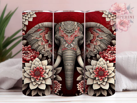 Cute Quilting Red Elephant Tumbler, Red Elephant Design, 20oz Tumbler Wrap, Elephant Sublimation Art, Cute Animal Tumbler, Fabric Pattern Tumbler, Crafting Drinkware Design Sublimation Li Zamperini 