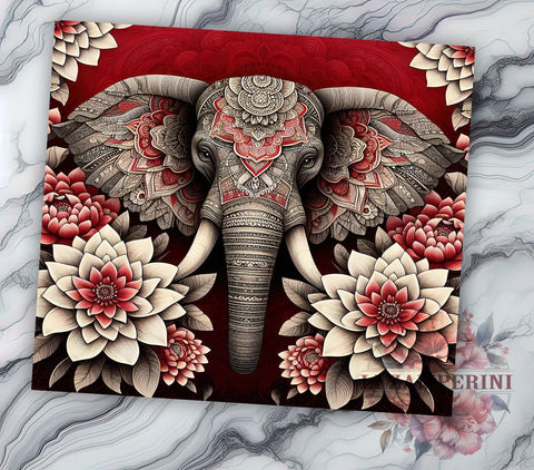 Cute Quilting Red Elephant Tumbler, Red Elephant Design, 20oz Tumbler Wrap, Elephant Sublimation Art, Cute Animal Tumbler, Fabric Pattern Tumbler, Crafting Drinkware Design Sublimation Li Zamperini 