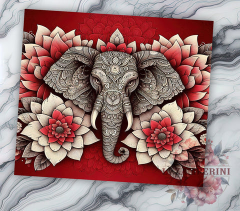 Cute Quilting Red Elephant Tumbler, Red Elephant Design, 20oz Tumbler Wrap, Elephant Sublimation Art, Cute Animal Tumbler, Fabric Pattern Tumbler, Crafting Drinkware Design Sublimation Li Zamperini 