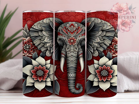 Cute Quilting Red Elephant Tumbler, Red Elephant Design, 20oz Tumbler Wrap, Elephant Sublimation Art, Cute Animal Tumbler, Fabric Pattern Tumbler, Crafting Drinkware Design Sublimation Li Zamperini 