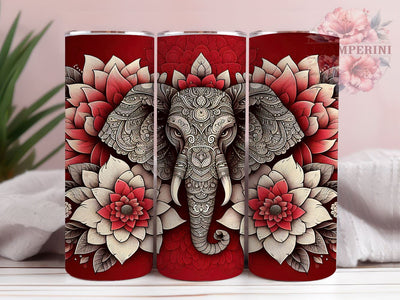 Cute Quilting Red Elephant Tumbler, Red Elephant Design, 20oz Tumbler Wrap, Elephant Sublimation Art, Cute Animal Tumbler, Fabric Pattern Tumbler, Crafting Drinkware Design Sublimation Li Zamperini 
