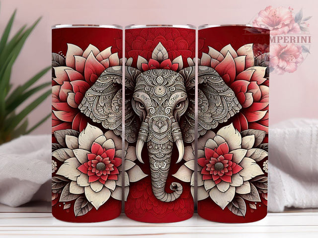 Cute Quilting Red Elephant Tumbler, Red Elephant Design, 20oz Tumbler Wrap, Elephant Sublimation Art, Cute Animal Tumbler, Fabric Pattern Tumbler, Crafting Drinkware Design Sublimation Li Zamperini 