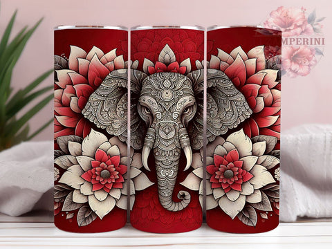 Cute Quilting Red Elephant Tumbler, Red Elephant Design, 20oz Tumbler Wrap, Elephant Sublimation Art, Cute Animal Tumbler, Fabric Pattern Tumbler, Crafting Drinkware Design Sublimation Li Zamperini 