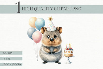 Cute Quokka Birthday Party Clipart, High-Resolution PNG Sublimation BijouBay 