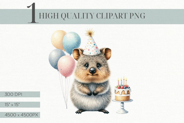 Cute Quokka Birthday Party Clipart, High-Resolution PNG Sublimation BijouBay 