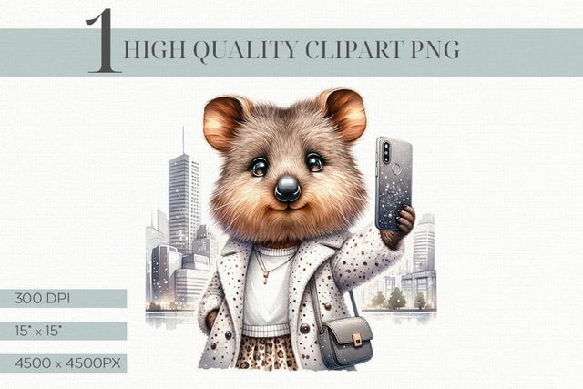 Cute Quokka Selfie Clipart, Printable Kids Room Decor Sublimation BijouBay 