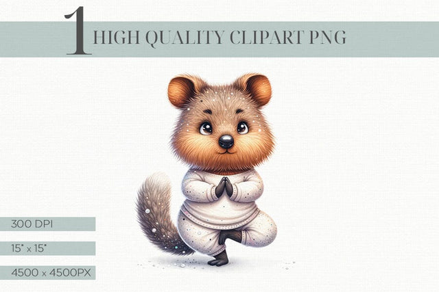 Cute Quokka Yoga Clipart, Printable Kids Room Decor Sublimation BijouBay 