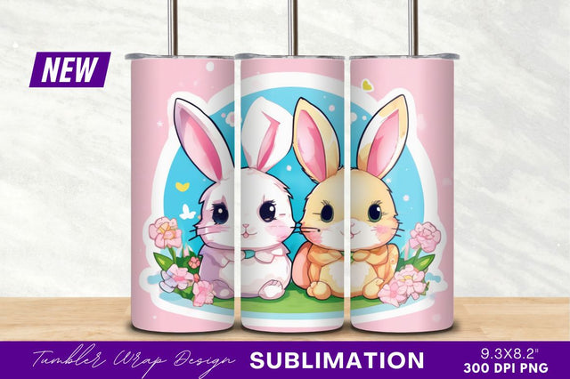 Cute rabbits with flowers tumbler png Sublimation Regulrcrative 