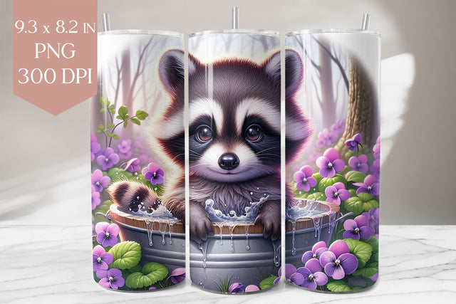 Cute Raccoon Bath Tumbler Wrap PNG 20oz Sublimation Sublimation BijouBay 