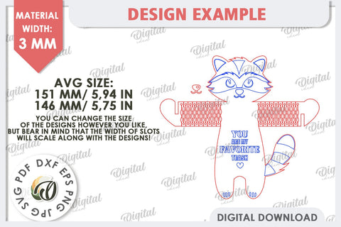 Cute Raccoon Candy Holder Laser Cut. Valentines Gift SVG SVG Evgenyia Guschina 