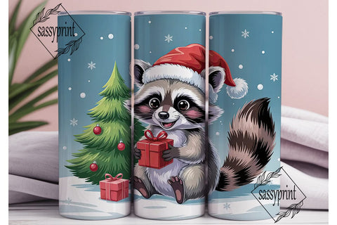 Cute Raccoon Christmas 20oz Tumbler Wrap Sublimation sassyprint 