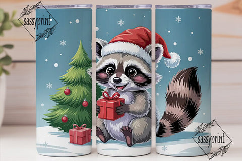 Cute Raccoon Christmas 20oz Tumbler Wrap Sublimation sassyprint 