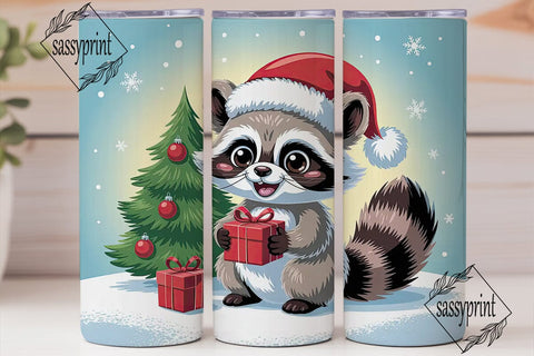 Cute Raccoon Christmas 20oz Tumbler Wrap Sublimation sassyprint 
