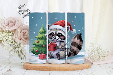 Cute Raccoon Christmas 20oz Tumbler Wrap Sublimation sassyprint 