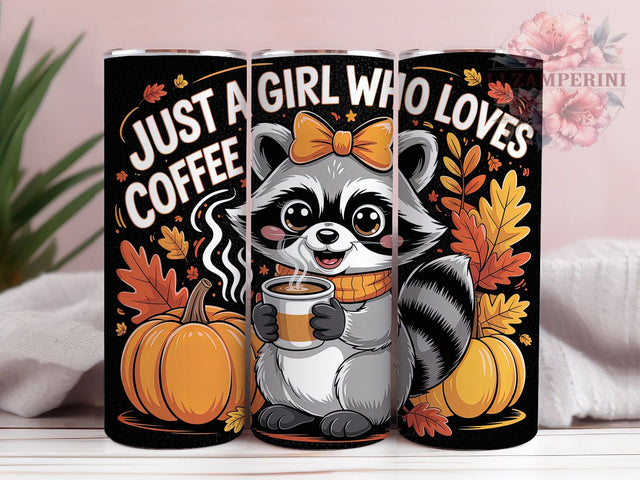 Cute Raccoon Coffee Queen Tumbler, Cute Raccoon, 20Oz Tumbler, Sublimation Design, Just a Girl, Caffeine Queen, Woodland Vibes Sublimation Li Zamperini 