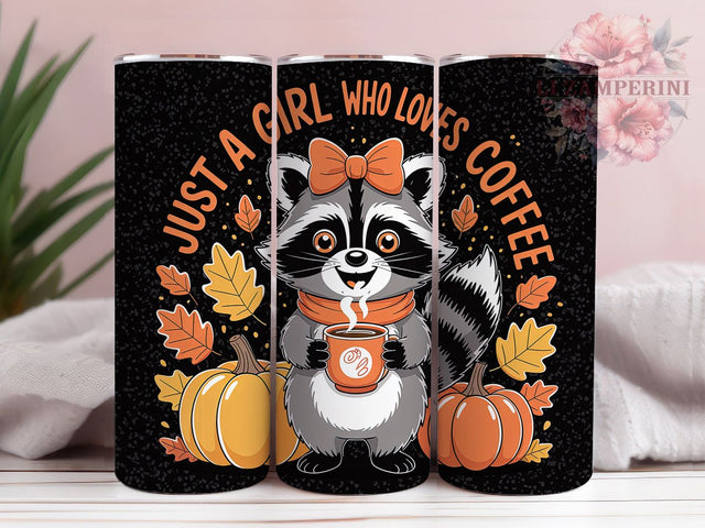 Cute Raccoon Coffee Queen Tumbler, Cute Raccoon, 20Oz Tumbler, Sublimation Design, Just a Girl, Caffeine Queen, Woodland Vibes Sublimation Li Zamperini 