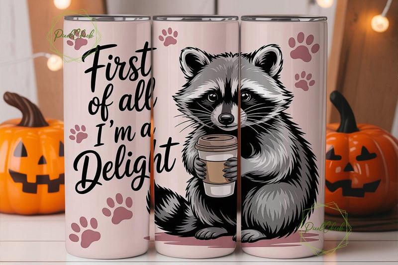 Cute Raccoon Coffee Tumbler Wrap Sublimation PixelChick 