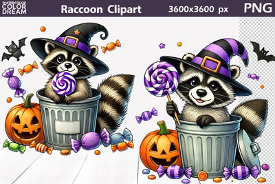 Cute Raccoon Halloween Clipart | Funny Raccoon Sublimation Sublimation WatercolorColorDream 