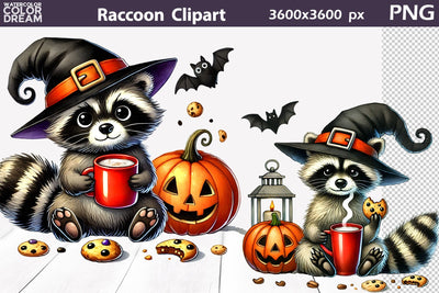 Cute Raccoon Halloween Clipart | Funny Raccoon Sublimation Sublimation WatercolorColorDream 