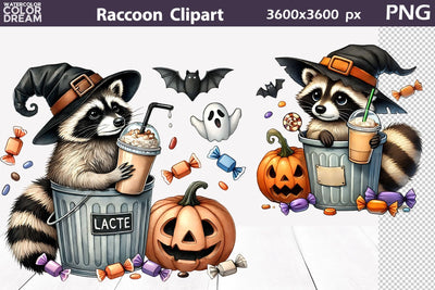 Cute Raccoon Halloween Clipart | Funny Raccoon Sublimation Sublimation WatercolorColorDream 