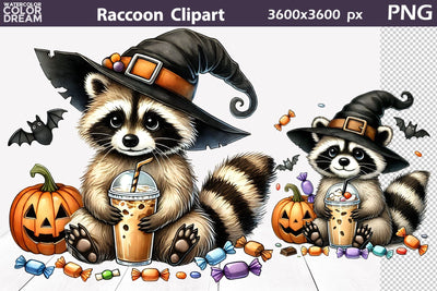 Cute Raccoon Halloween Clipart | Funny Raccoon Sublimation Sublimation WatercolorColorDream 