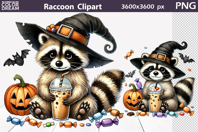 Cute Raccoon Halloween Clipart | Funny Raccoon Sublimation Sublimation WatercolorColorDream 