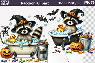 Cute Raccoon Halloween Clipart | Funny Raccoon Sublimation Sublimation WatercolorColorDream 