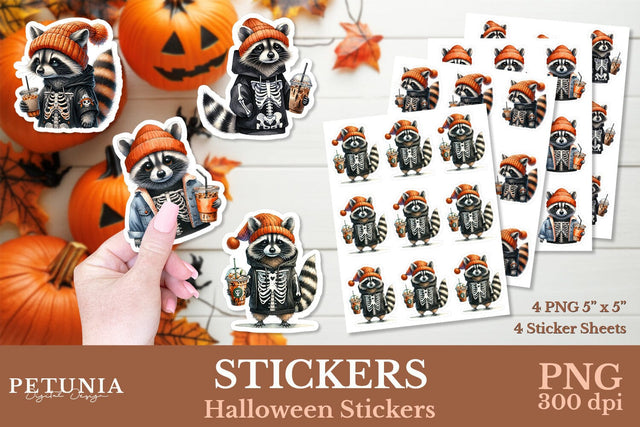 Cute Raccoon Halloween Stickers | Halloween Stickers Sublimation Petunia Digital Design 