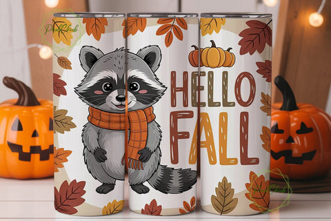 Cute Raccoon Hello Fall 20oz Tumbler Sublimation PixelChick 