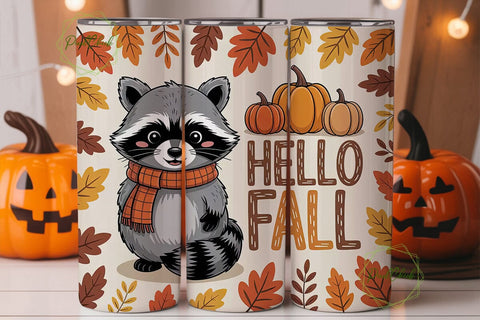 Cute Raccoon Hello Fall 20oz Tumbler Sublimation PixelChick 