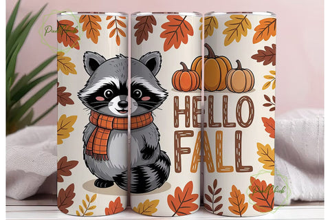 Cute Raccoon Hello Fall 20oz Tumbler Sublimation PixelChick 