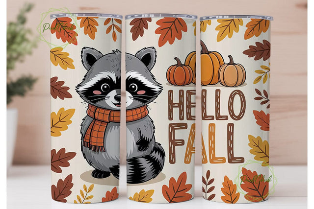Cute Raccoon Hello Fall 20oz Tumbler Sublimation PixelChick 