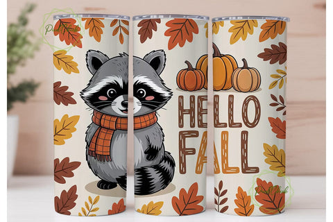 Cute Raccoon Hello Fall 20oz Tumbler Sublimation PixelChick 