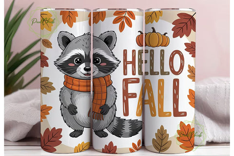 Cute Raccoon Hello Fall 20oz Tumbler Sublimation PixelChick 