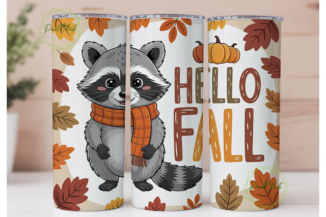 Cute Raccoon Hello Fall 20oz Tumbler Sublimation PixelChick 