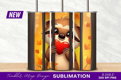 Cute Raccoon Holding Heart In Autumn Illustration Sublimation Regulrcrative 