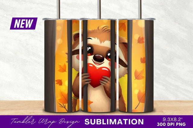 Cute Raccoon Holding Heart In Autumn Illustration Sublimation Regulrcrative 